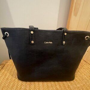 Calvin Klein Black Leather Over the Shoulder Bag with Gold Hardware